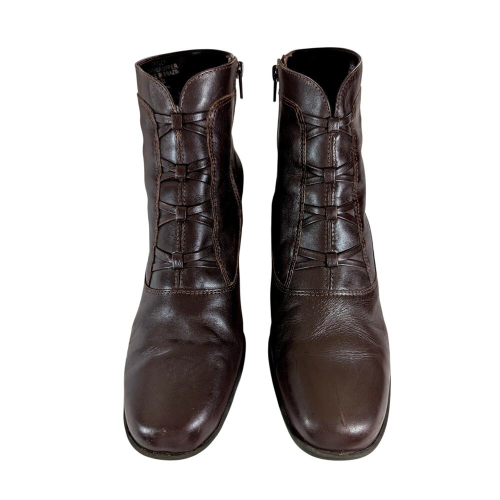 CROFT & BARROW! ESPRESSO BROWN GENUINE LEATHER QUAD CRISS CROSS STRAP BOOTS! 9M - Picture 2 of 10